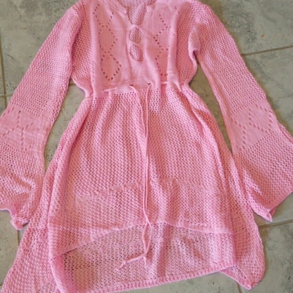 New Knitted Hollow Beach Blouse Crochet Cover Up L - Picture 2 of 2